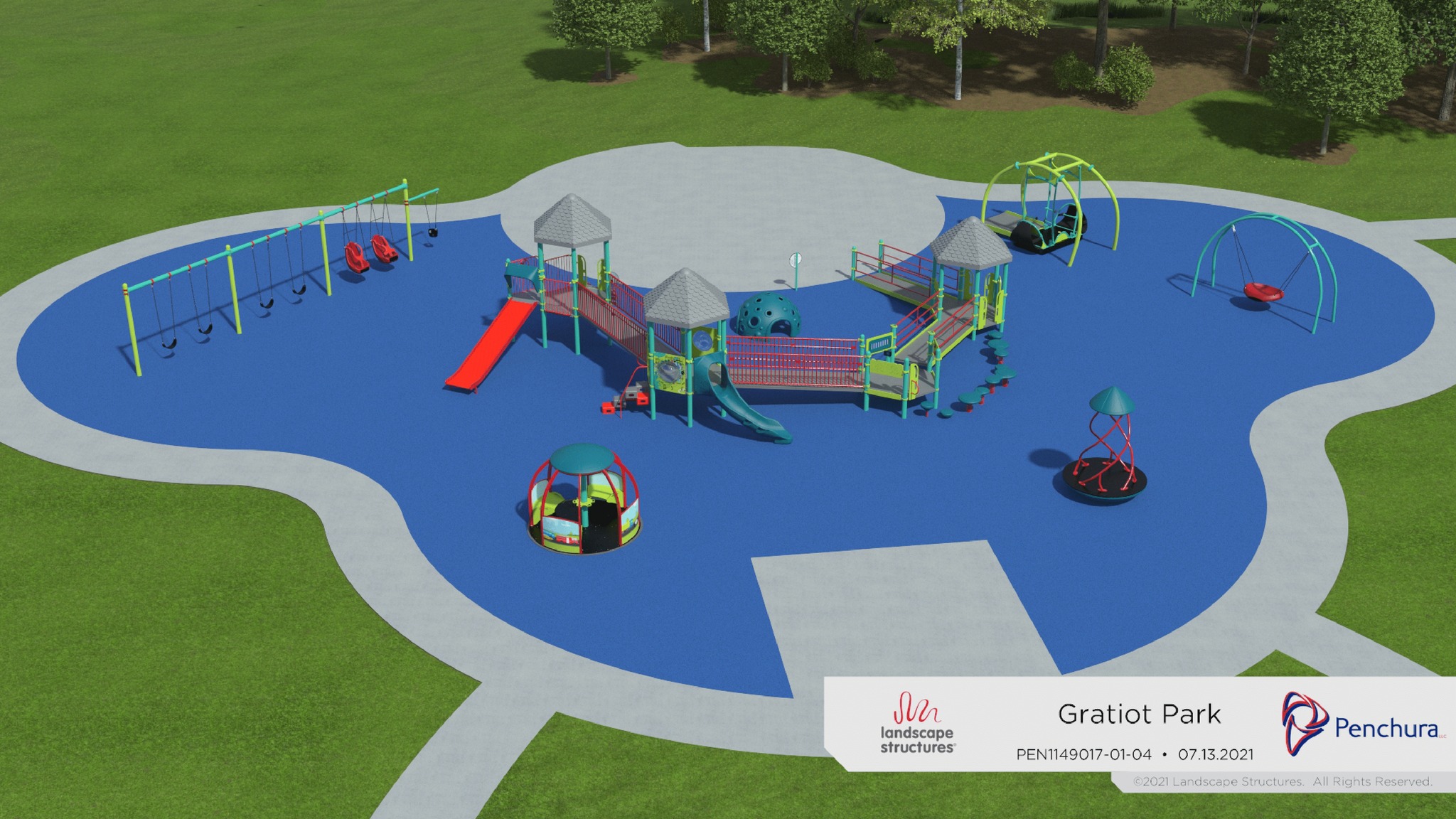 Rendering of Gratiot Park PlayABLE adaptive playground