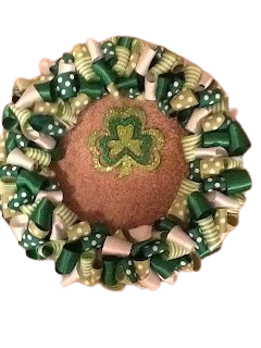 A St. Patrick's Day wreath made from ribbon